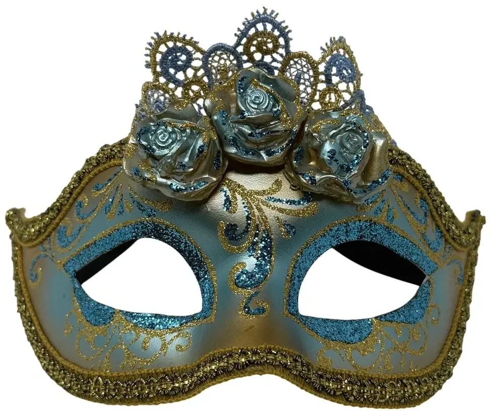 Masquerade Mask La Maschera del Galeone Venetian Blue Gold Hand Painted Italy
